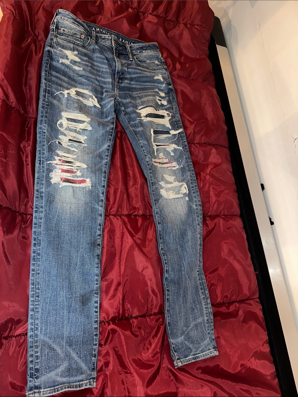 American Eagle Outfitters Distressed Skinny Jeans in Blue